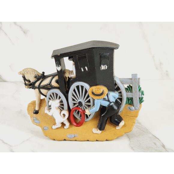 Burwood Amish Wall Deco Plaque 9" Buggy Farm Lady Geese 1995 Country Farm x2 - Picture 3 of 16